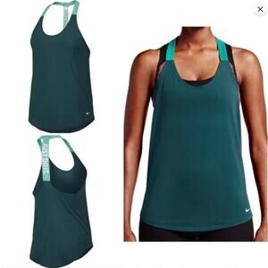Nike Elastika Elevate Training Tank Top Spell Out Racerback Teal Green - XS